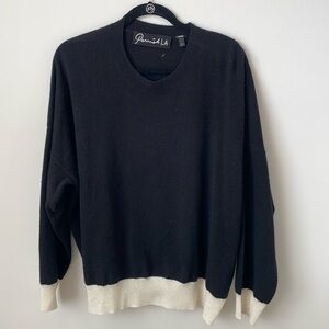 Parrish LA Women's Sweater Large Cashmere Pullover Black Cream Great Beautiful